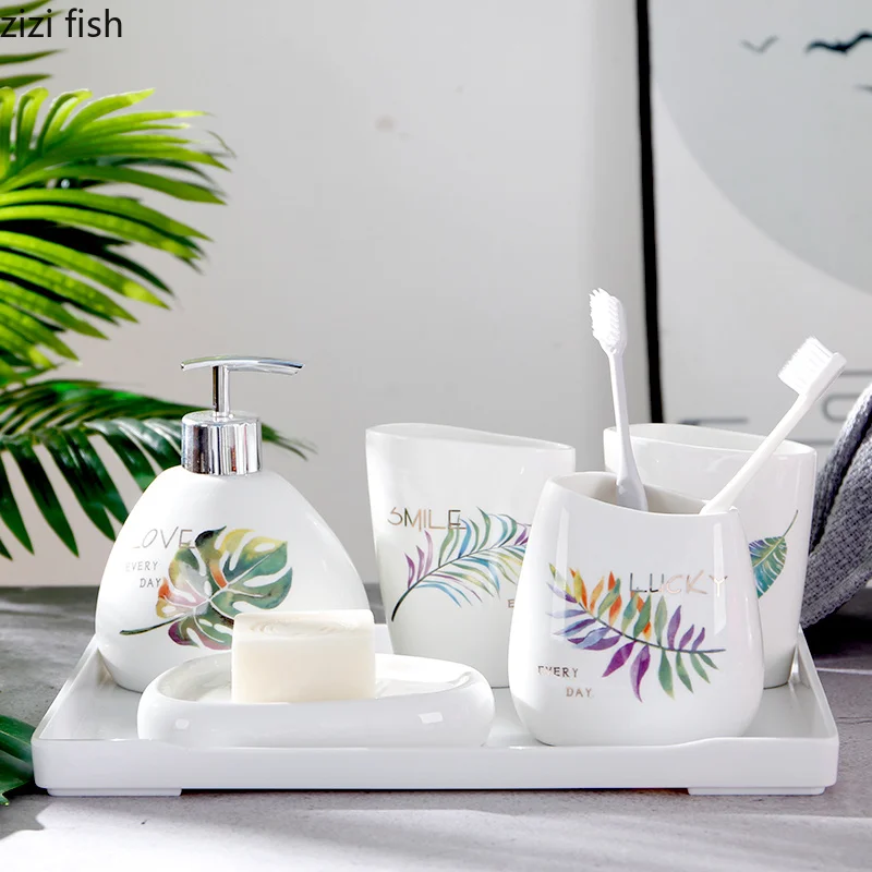 الإبداعية السيراميك الحمام عدة الملونة يترك الحمام مجموعة الفم كوب خمسة قطعة بدلة الحمام تخزين المنزل زينة الإبداعية السيراميك الحمام عدة الملونة يترك الحمام مجموعة الفم كوب خمسة قطعة بدلة الحمام تخزين المنزل زينة