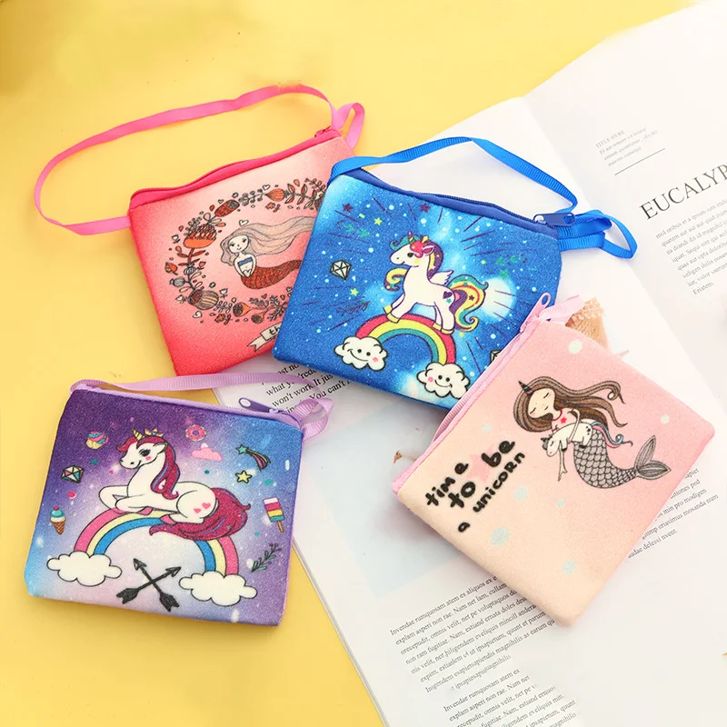 

24pcs Unicorn Little Mermaid Coin Purse Cartoon Plush Handbag for Girls Zero Wallets Key Pocket Coin Bag Zipper Pouch