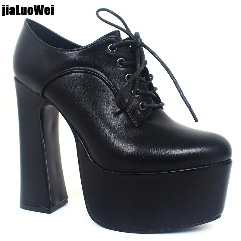 

jialuowei Women Shoes Sexy 6" High Heel Platform Lace-up Round toe Block Heels Party Dance Nightclub Martin Pumps Size 36-46