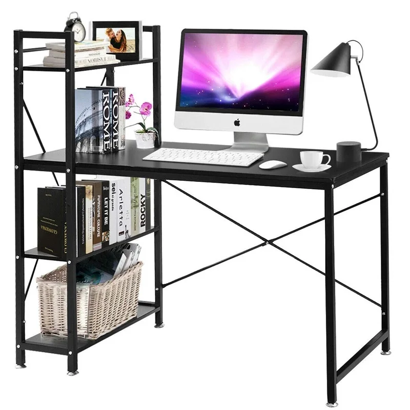 Us 111 34 45 Off 4 Tier Storage Shelves Computer Desk Black Brown Home Office Mdf Iron Study Desks Hw53789 In Laptop From