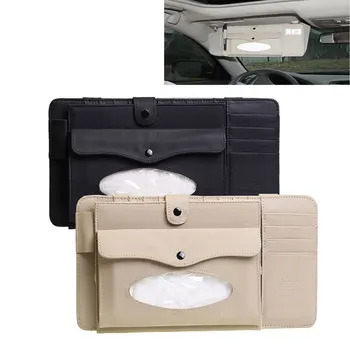 

3 in 1 Leather CD Case Car DVD Sun Visor Box With Tissue Storage Organizer For Glasses Folder Business Card Holder Bag