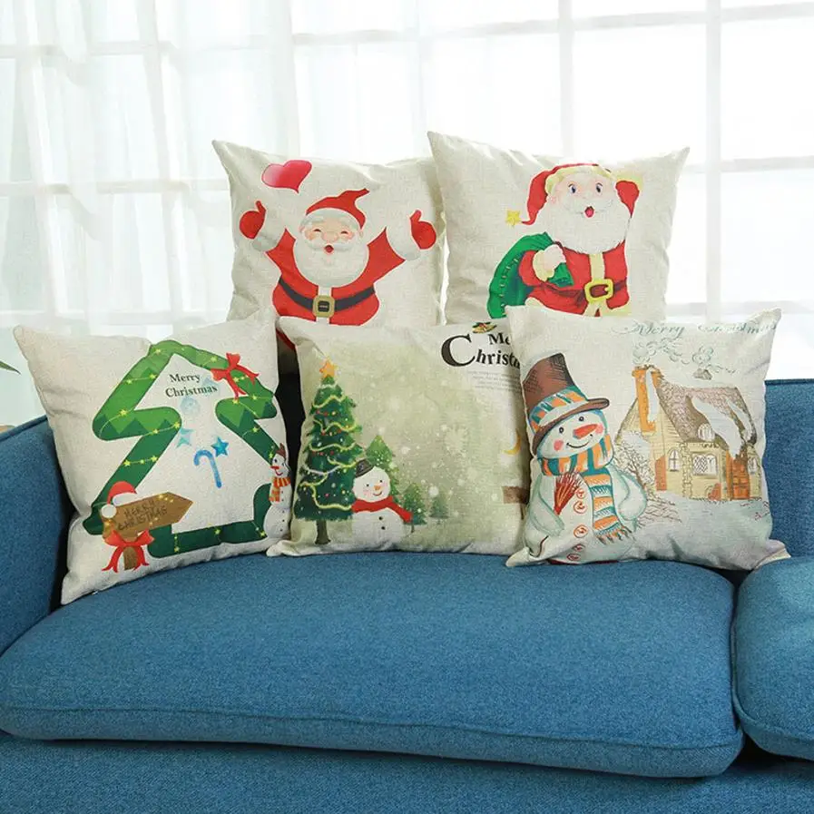 ISHOWTIENDA Christmas Print pillow cover case Linen Cotton Sofa Cushion