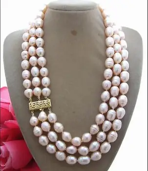 

3 Rows10-12mm natural Australian south sea gold pink pearl necklace 17"-19"14K