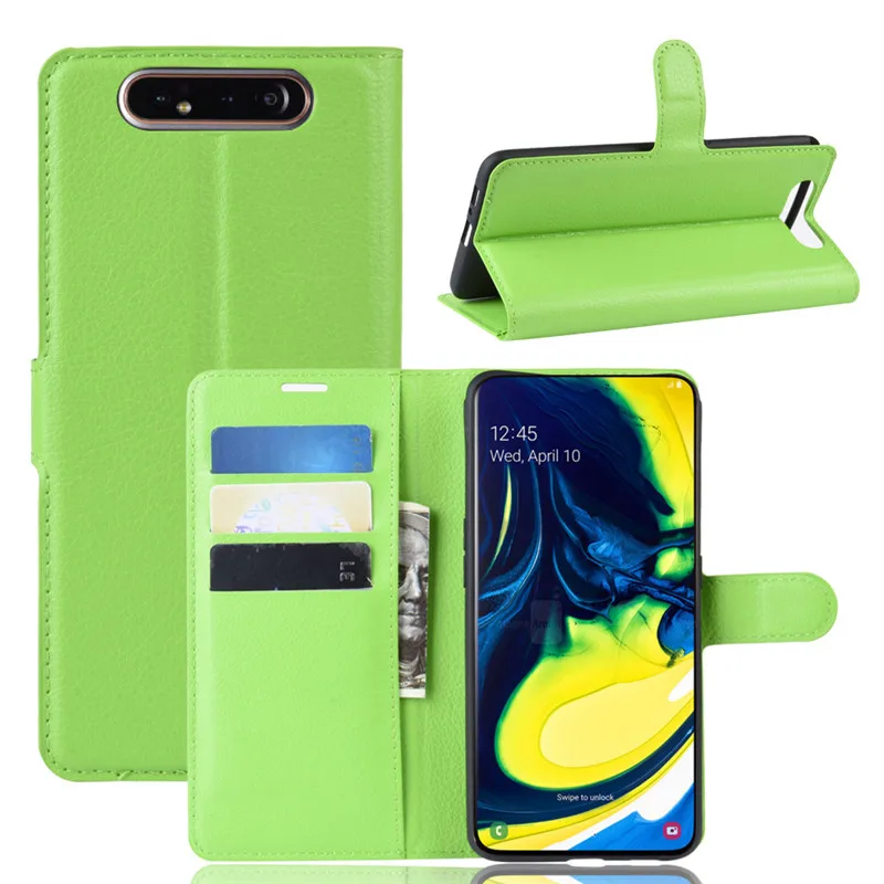 СПС samsung Galaxy A80 Флип кожаный чехол-портмоне держатель для телефона Coque черный чехол для книги samsung A80 сумки на a80 a 80 - Цвет: Зеленый
