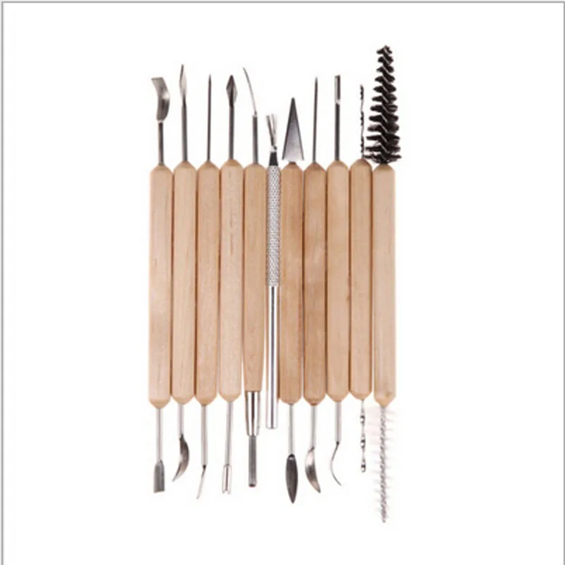 

11pcs/Set Clay Sculpting Sculpt Smoothing Wax Carving Pottery Ceramic Tools Polymer Shapers Modeling Wood Handle