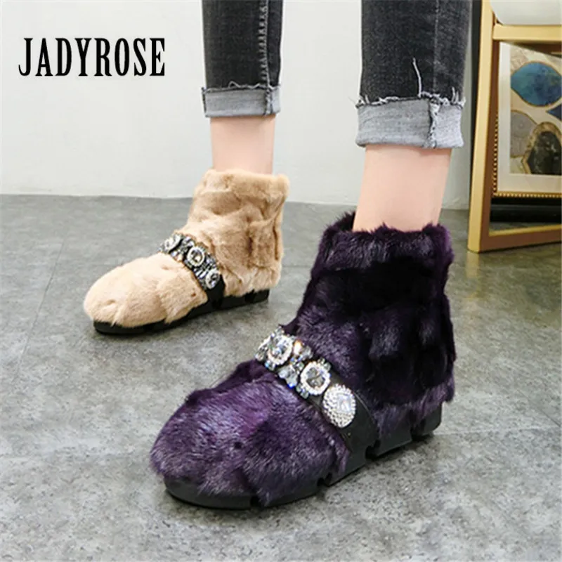 

Jady Rose Purple Women Warm Snow Boots Mink Fur Female Winter Ankle Boots Ladies Flat Shoes Woman Furry Botas Mujer Flats