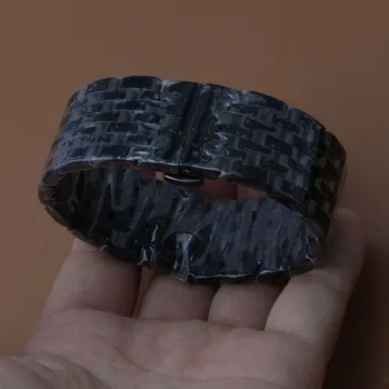 

Color Black Watchband Butterfly Buckle deployment Watch accessories Strap Bracelet 20mm 22mm polished fashion for men hours hot