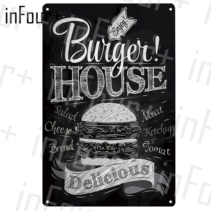 [InFour+] табличка для блинов, металлическая винтажная вывеска для гамбургеров, жестяная вывеска для пиццы, металлический плакат, винтажный постер для картофеля фри - Цвет: 0869