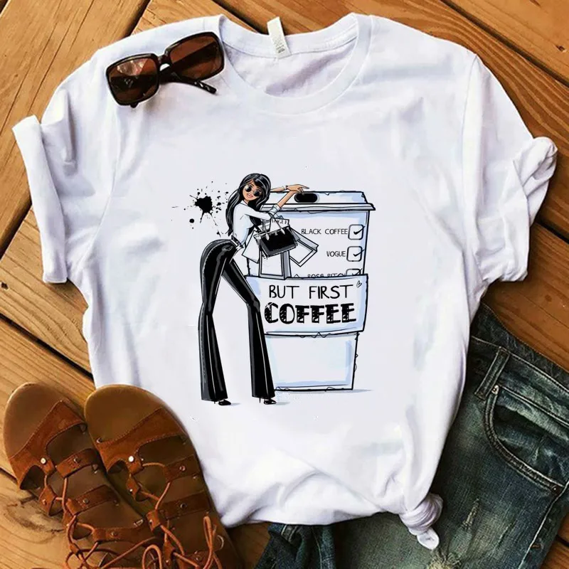 

Coffee T Shirt Fashion Lady Cute Pet Pig T-Shirt Women Summer Short Tops Girl Hipster T-shirts