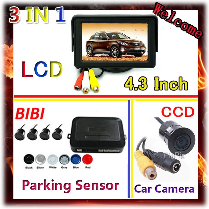 

4.3 Inch Display TFT Color LCD Monitor Car Reverse Rear View camera For Car Parking 4 Sensor 7 Color Probes Choose,Free Shipping