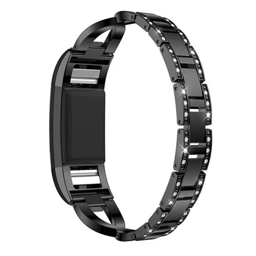Ремешок для наручных часов для Fitbit заряд 2 ремешок замена металлический браслет регулируемый плечевой ремень для Fitbit charge2 ремешки для часов с Стразы - Цвет: Черный