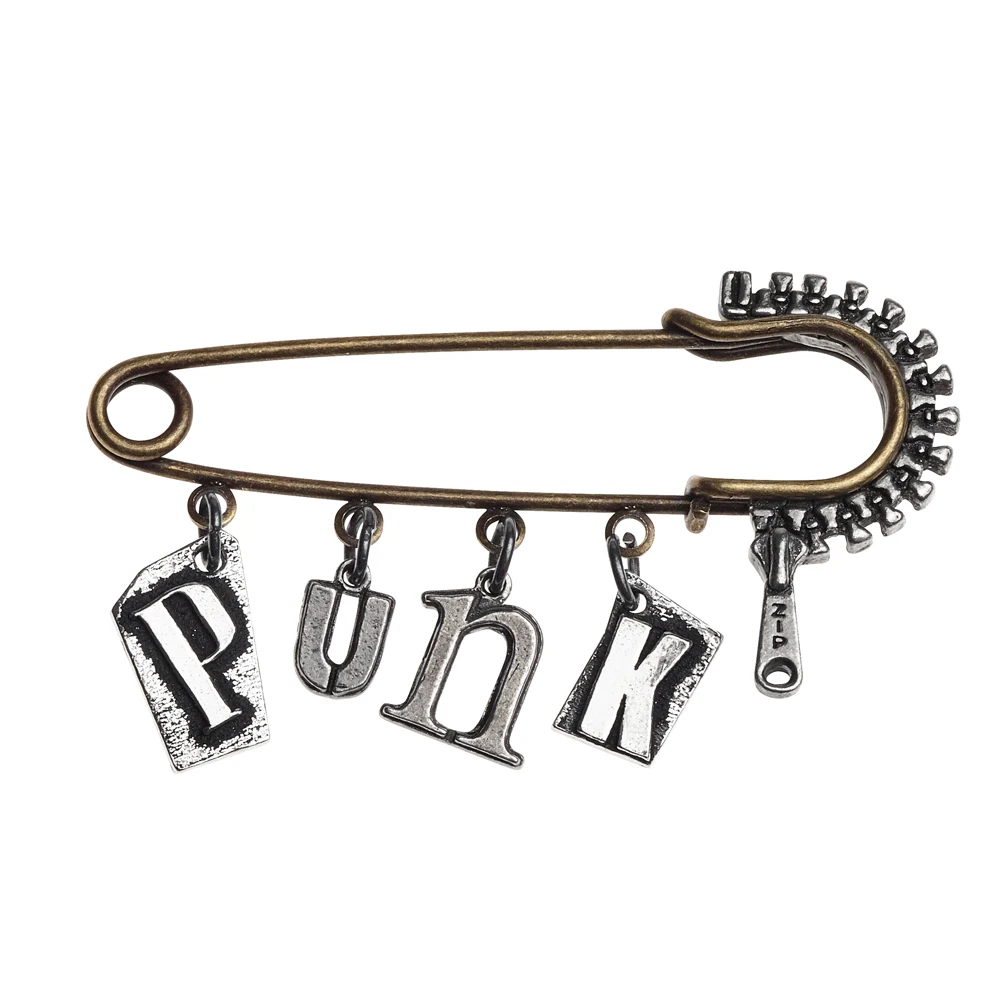 

2018 Neo-gothic Undead Needle Brooch Unisex Retro Pin Punk Letter Zipper Gear Pin With Clothing Accessories
