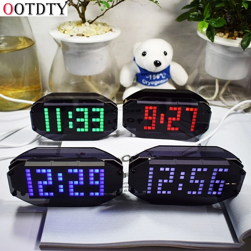 OOTDTY Black Mirror LED Matrix Desktop Alarm Clock Kit with Temperature