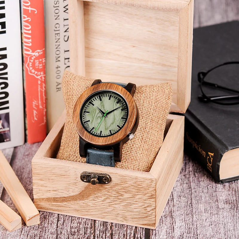 BOBO BIRD Two Tone Wooden Watches for Men Oversize Style Leather Quartz Watch in Wooden Gift Box