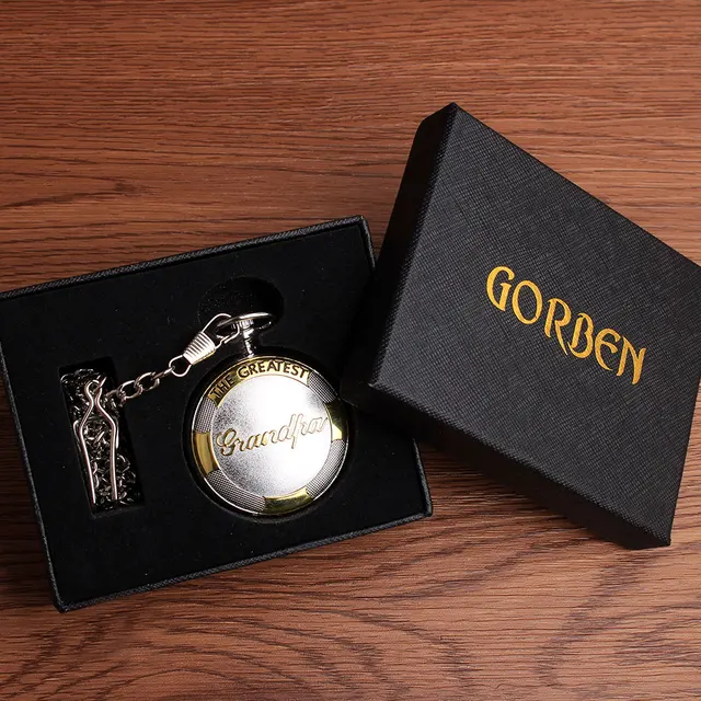 Luxury Quartz Gold Silver pocket watch necklace with box THE GREATEST grandpa Po Luxury Quartz Gold Silver pocket watch necklace with box THE GREATEST grandpa Po