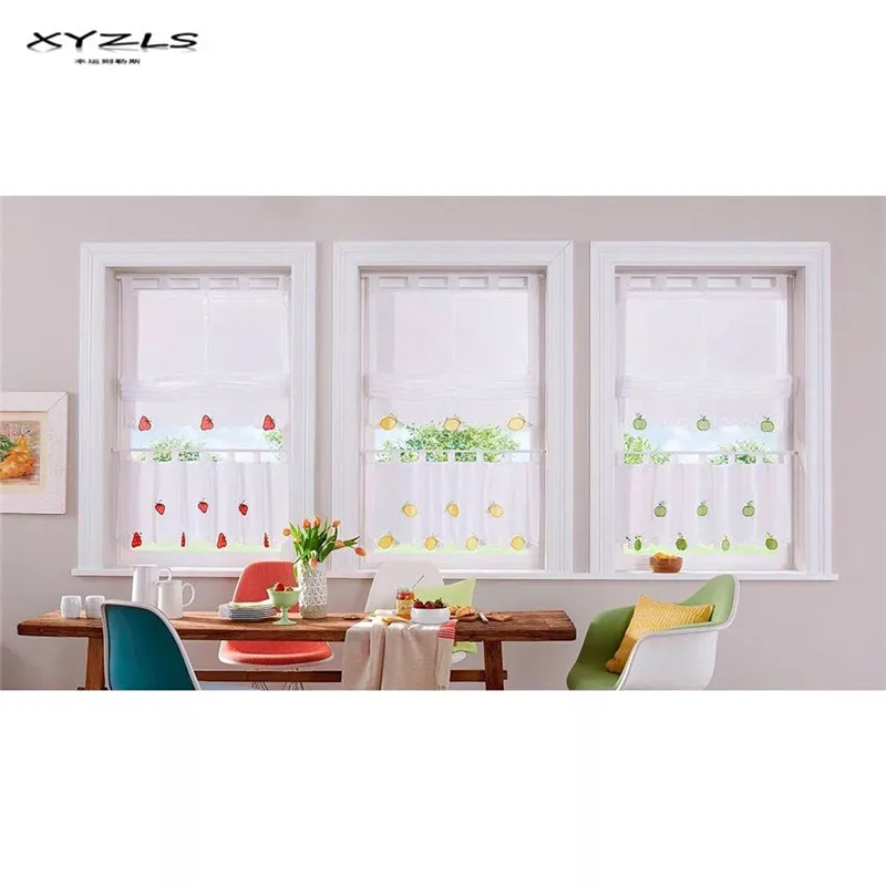 

XYZLS Short Curtains For Kitchen Half Curtains Korean Style Strawberry Lemon Embroidery Door Cafe Panel Curtain 1 Piece