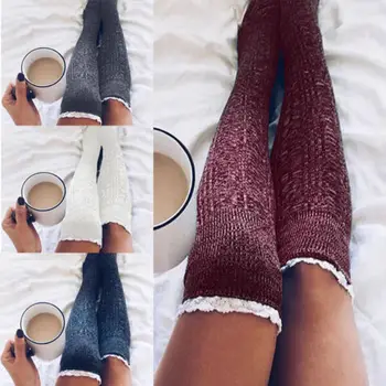 

Sexy Women Cable Knit Extra Long Boot Socks Over Knee Thigh High School Girl Socks 2019