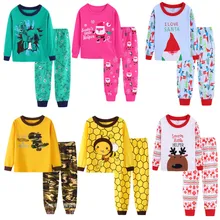 Детская Хлопковая одежда для сна пижамный комплект из 2 предметов для мальчиков: топ с длинными рукавами и рисунком+ штаны весенне-осенние пижамные комплекты для девочек От 2 до 7 лет