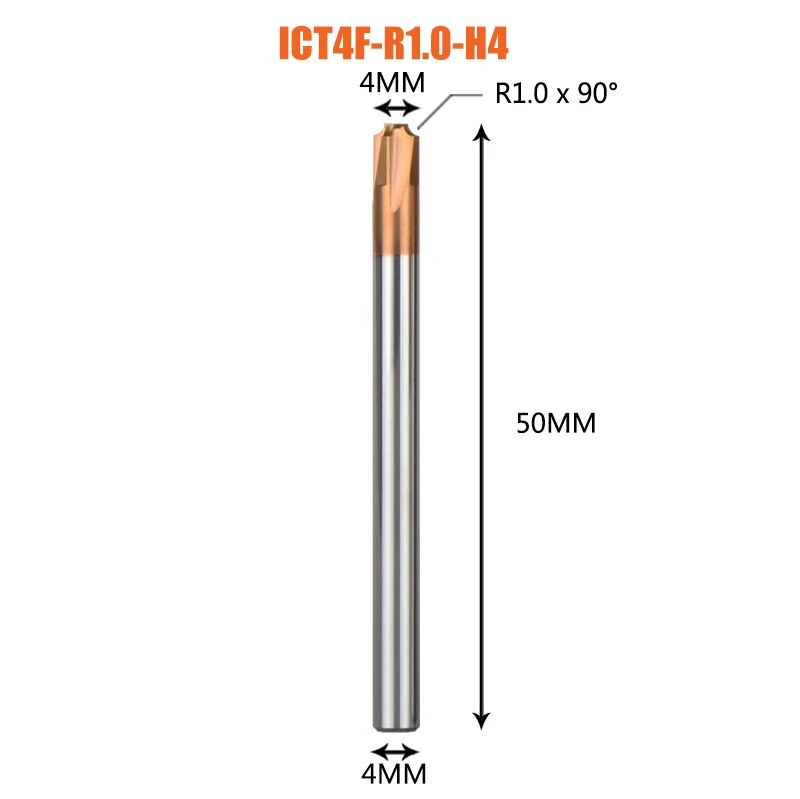 1 шт. твердое карбидная Фаска Инструмент Фреза 4 флейты Внутренняя Дуга R0.5-R5.0 Фаска фрезы угловой Закругление инструмент для снятия заусенцев - Длина режущей кромки: ICT4F-R1.0-H4