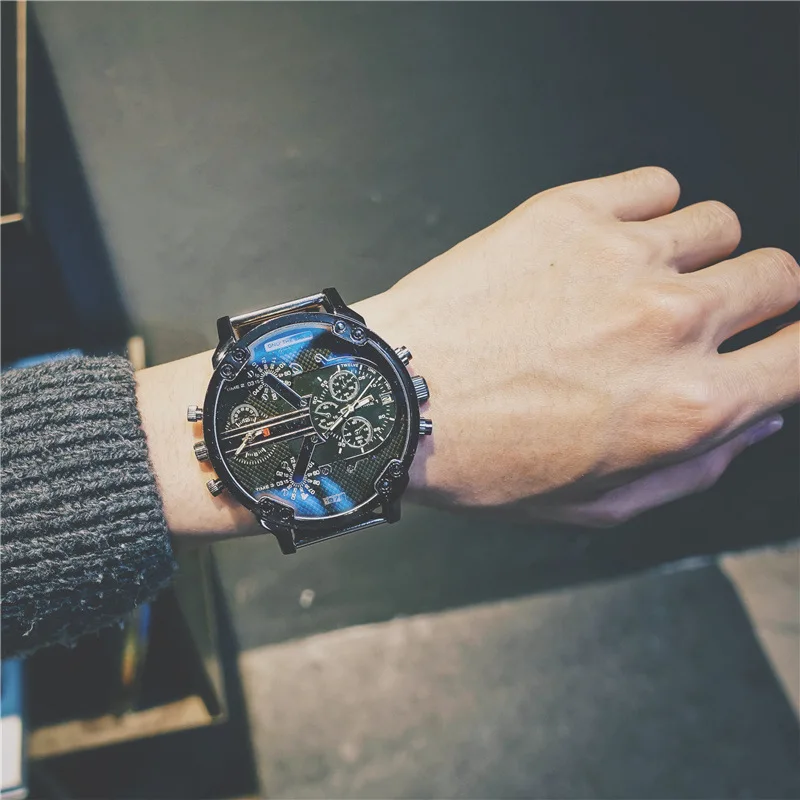 Хип-хоп уникальные Креативные мужские кварцевые наручные часы с большим циферблатом, мужские классические военные часы Blue Ray, мужские спортивные часы