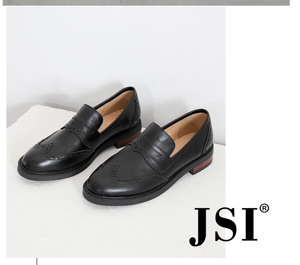 JSI/Новинка; повседневная женская обувь из натуральной кожи без шнуровки; модная обувь с перфорацией типа «броги» на квадратном каблуке; женская обувь на низком каблуке с круглым носком; JO254