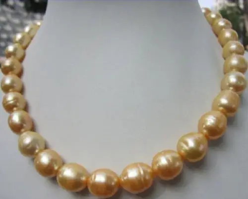 

Free Shipping >>> surprising 12-14mm south sea baroque yellow natural pearl necklace 18