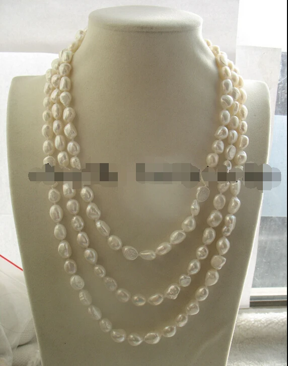 

shipping freshwater pearl baroque white 8-10mm 65" necklace long nature beads fashion