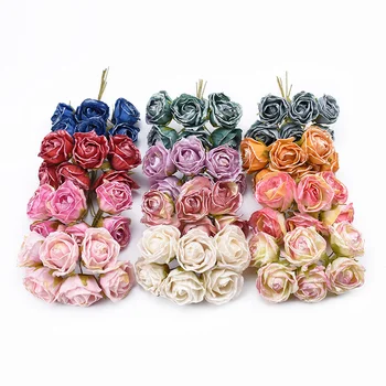 

6pcs Artificial flowers decorative flowers wreaths silk tea roses bouquet vases for home decor wedding scrapbook diy gifts box