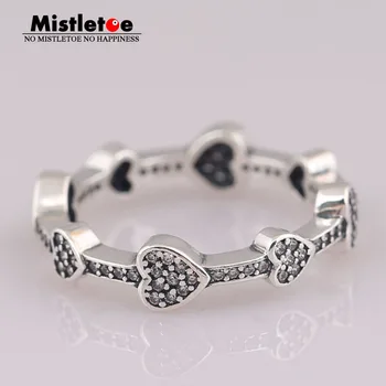 

Mistletoe Genuine 925 Sterling Alluring Hearts Ring, Clear CZ European Jewelry