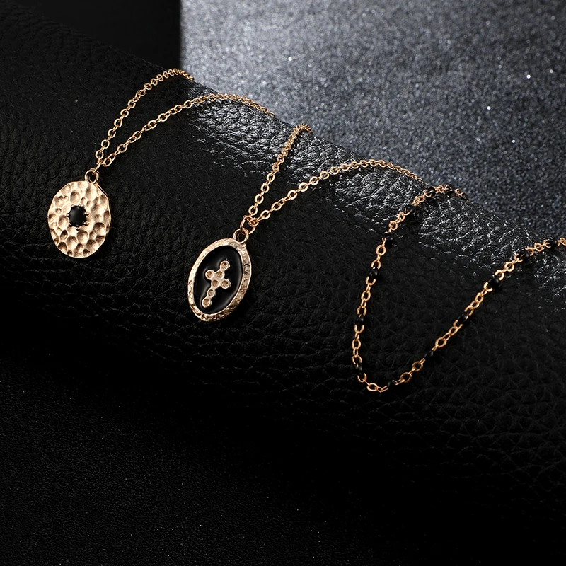 Tocona Multi-layer Retro Cross Pendant Necklace for Women Black Beaded Gold Chain Choker Geometric Bohemian Jewelry B25105 - Image 6