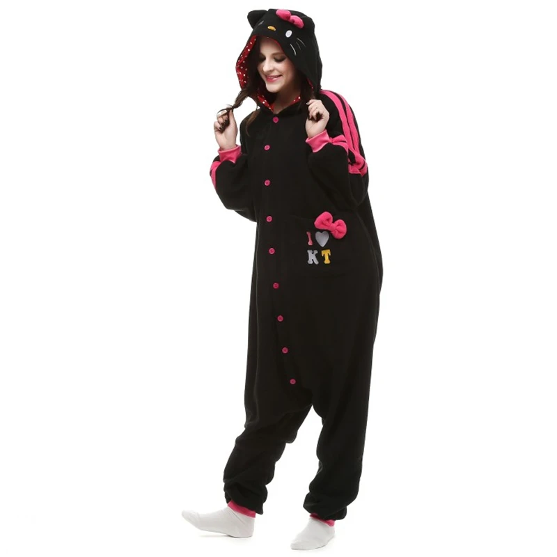ハロウィンパーティー衣装カワイイかわいい黒キティ黒猫カバーオールパジャマ衣装ユニセックス大人ワンピースパジャマパーティーコスプレ Cat Onesie Pajamas Party Costumepajamas Costumes Aliexpress