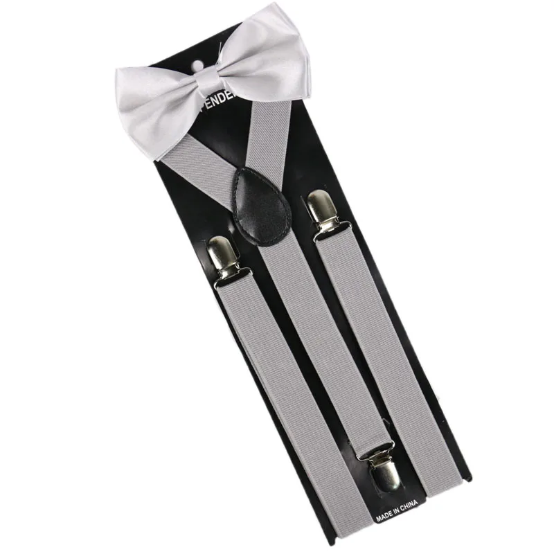 Winfox модные серые мужские подтяжки галстук бабочка комплект для мужчин женщин 2,5 см широкий эластичный