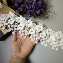 1 Yard White 9cm Pearl 3D Flower Tassel Lace Trim Ribbon Fabric Embroidered Applique Sewing Craft Wedding Dress Clothes