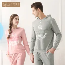 Qianxiu пара пижамный комплект весна мода хлопок с длинными рукавами женские пижамы Lounge ночное белье Топ и низ