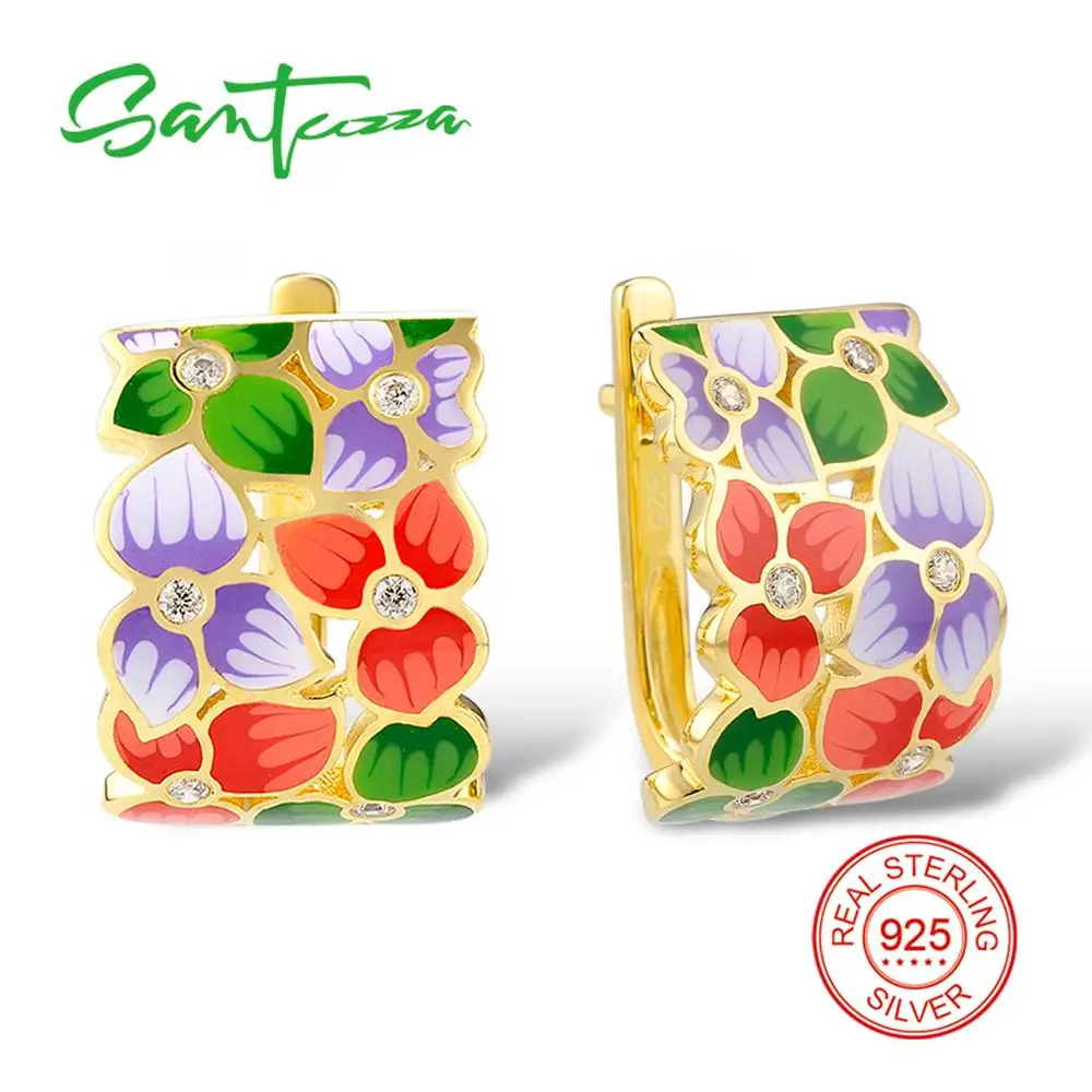 SANTUZZA серебряные серьги для женщин 925 пробы серебряные серьги-гвоздики с камнями Кубический Цирконий brincos Ювелирные изделия с эмалью