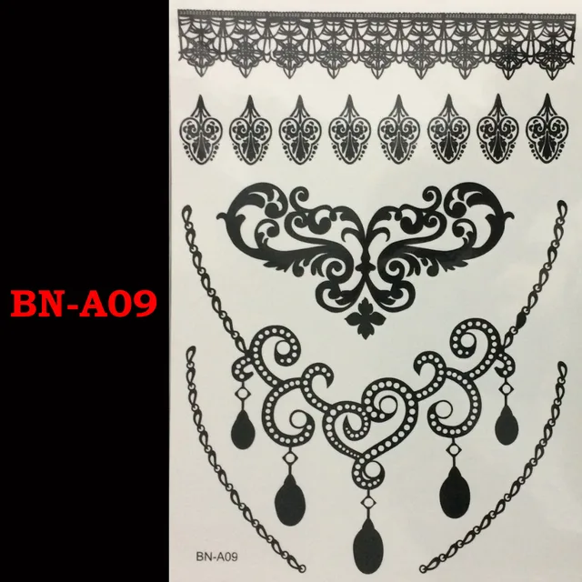 Hitam Renda Gelang Kalung Henna Temporary Tattoo Flash Tatouage Tato