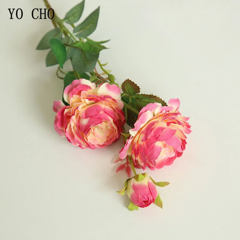 Йо Чо 3 головки Искусственные цветы Белые пионы шелковые цветы красная роза искусственный цветок Свадебный декор букета домашние искусственные цветы - Цвет: rose red