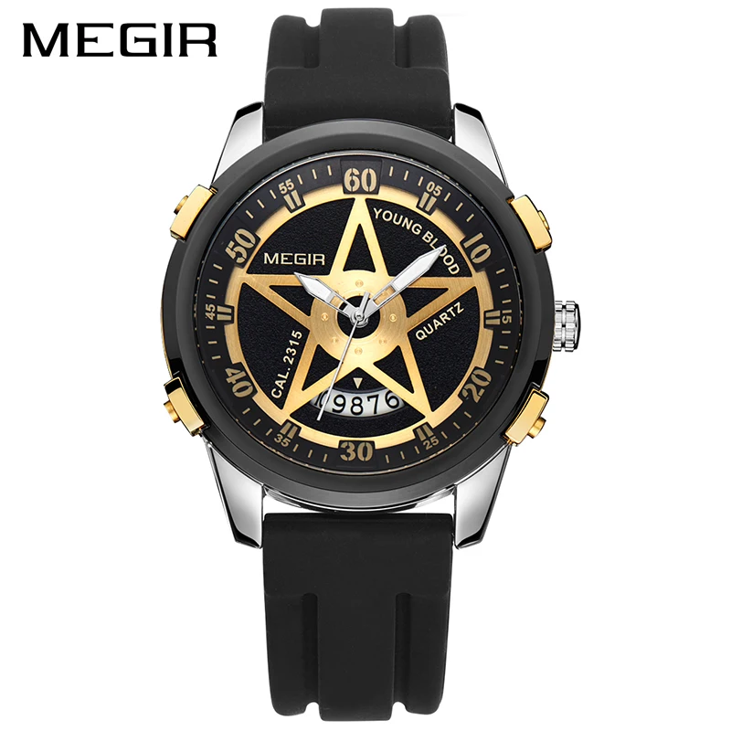 

MEGIR Luxury Brand Men Fashion Sports Waterproof watches Men's Date Quartz Clock Man Silicone Wrist Watch Relogio Masculino 2018