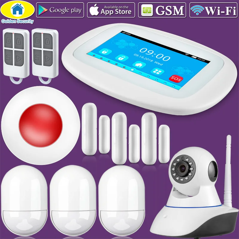 

K52 4.3 inch TFT Color Screen WIFI GSM Alarm System Security Alarm APP Control PIR Sensor Door Sensor Smoke Alarm Flash Siren