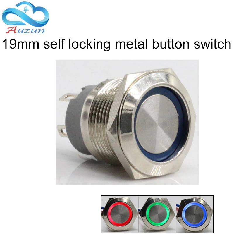 

19mm self-locking metal push button switch short of large current 10A ring button 6V12V24V220V red blue green white yellow