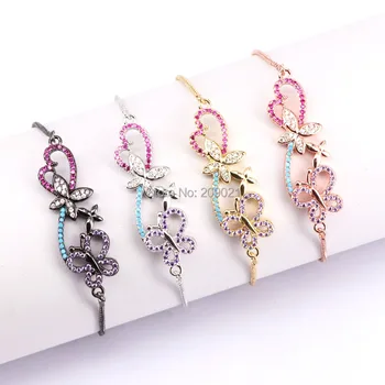 

10Pcs Micro Pave CZ Butterfly Connector Bracelet Women Jewelry Popular Adjustable Chain Bracelets