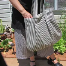 Полосатая большая Эко хлопок Модная прочная Женская Студенческая хозяйственная сумка через плечо сумка льняные парусиновые сумки для покупок