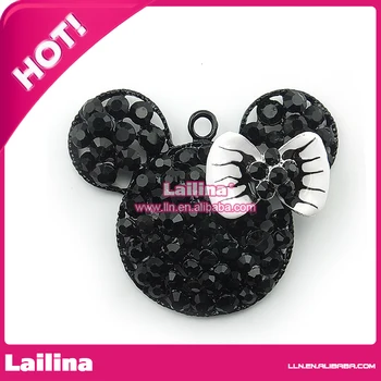 

Black white bow rhinestone minnie mouse necklace pendant