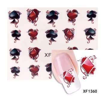 WUF 1 Sheet Water Transfer Nail Art Sticker Poker Designs Watermark Decals DIY Decoration For Beauty Nail Tools 1360