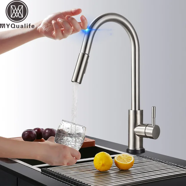 Best Offers Pull Out Sensor Kitchen Faucet Stainless Steel Sensitive Touch Control Faucet Mixer For Kitchen Touch Sensor Kitchen Mixer Tap