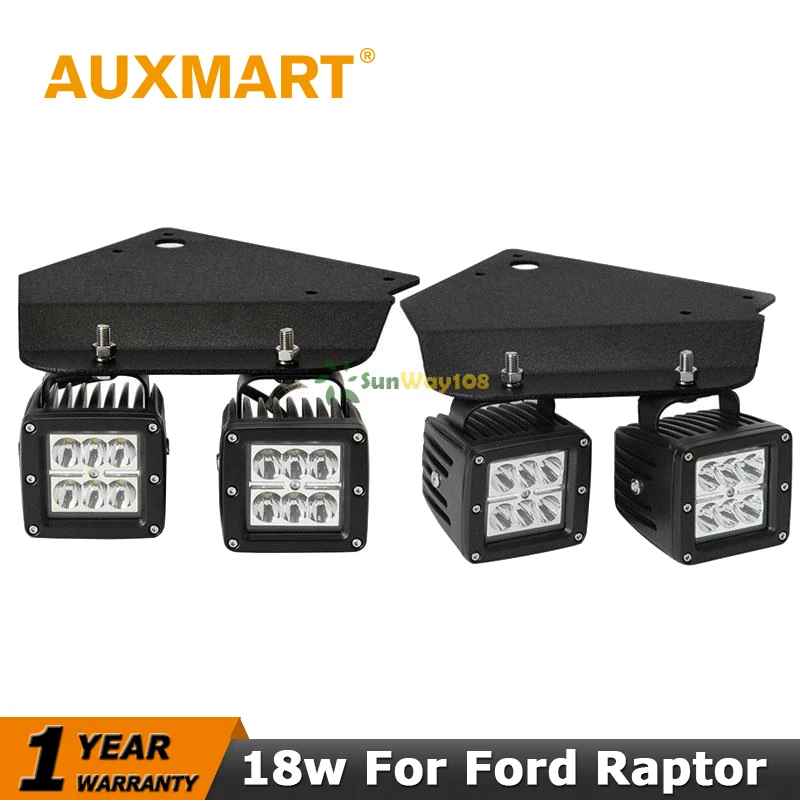 

Auxmart For FORD F150 Raptor CREE Chips 3" 18W LED Work Light Front Fog Lamp Flood/Spot Driving Light Mount Bracket 2010 -2014
