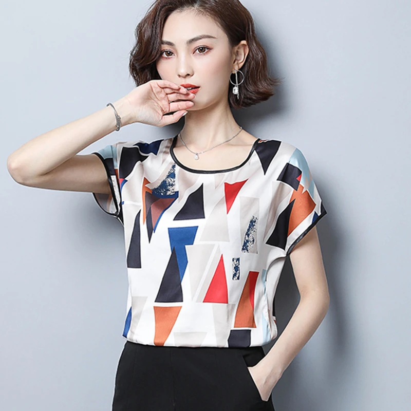 Korean Fashion OL Women Blouse Satin Print Women Shirt Batwing Sleeve Female Tops Women Blusa Plus Size XXXL/4XL Ladies Tops - 4.00002E+12