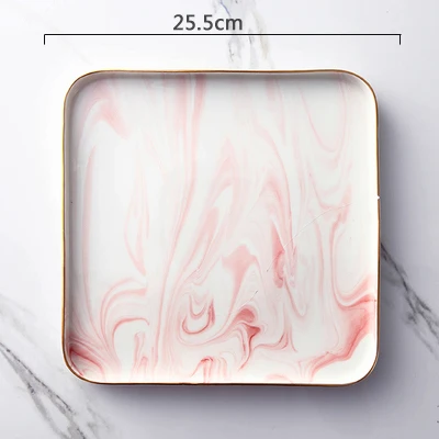 pink 25.5cm Мраморный квадратные керамические пластины дома посуда тарелка для стейка поднос, тарелка для фруктов и тарелка посуда для десерта, завтрака тарелка для торта - Цвет: pink 25.5cm