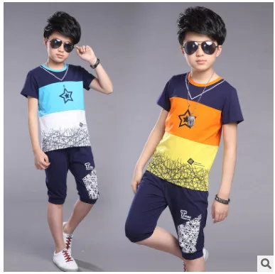 

Kids Boys clothes 2018 children suit summer clothes male baby summer short sleeved T-shirt +shorts two piece suit 3-14 years