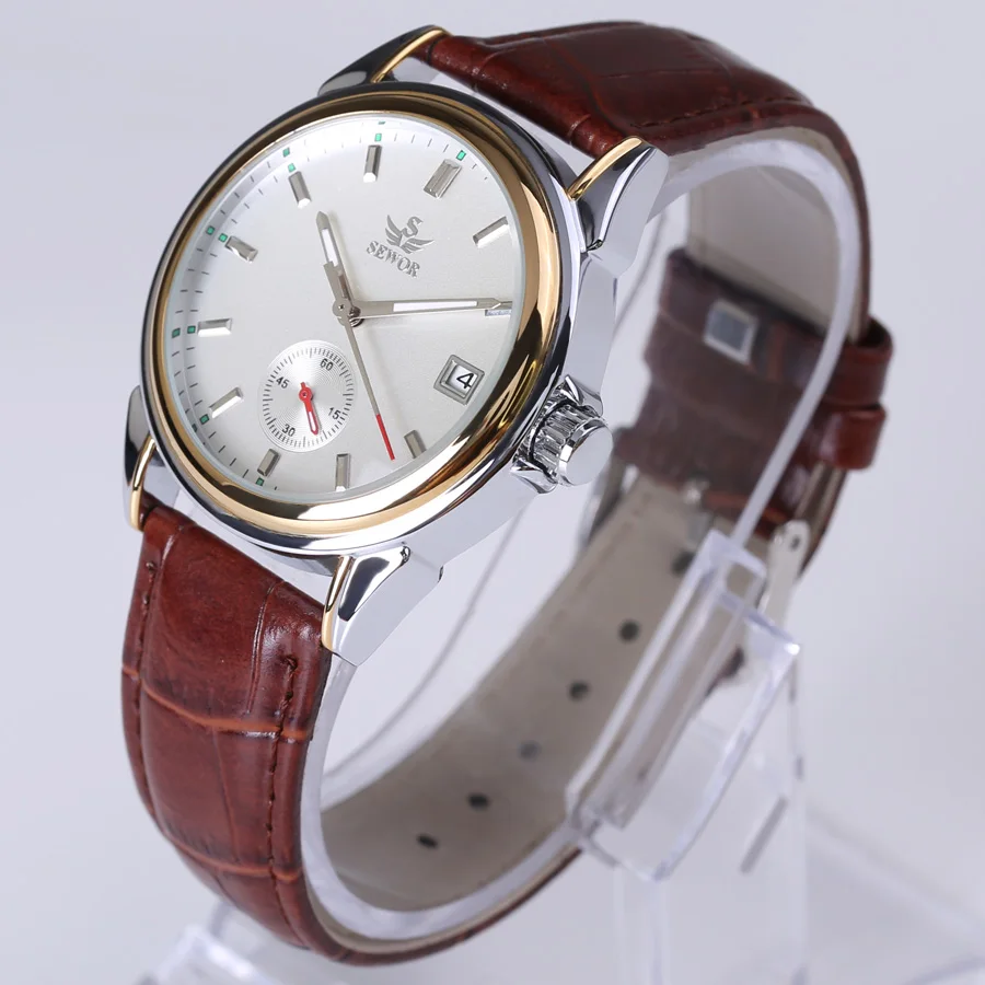 Sewor أعلى ماركة أزياء تصميم 4 أيدي الرجال الساعات الفاخرة والجلود حزام المقاوم للصدأ مدي التلقائي الميكانيكية ووتش 2017 Sewor أعلى ماركة أزياء تصميم 4 أيدي الرجال الساعات الفاخرة والجلود حزام المقاوم للصدأ مدي التلقائي الميكانيكية ووتش 2017